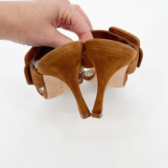 Manolo Blahnik Gable Camel Brown Suede Buckle Open Toe Stiletto Mules IT 39 - Picture 8 of 10
